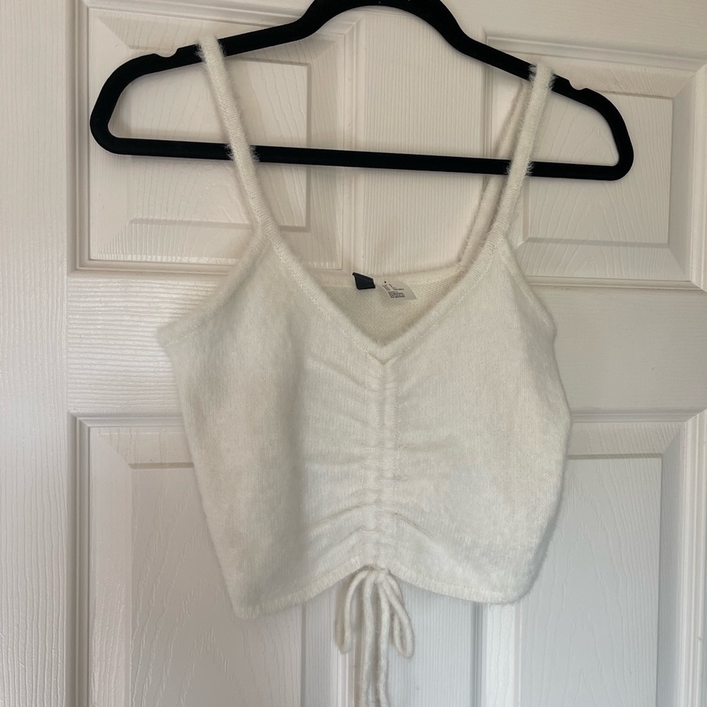 White creamy fluffy fuzzy knit top